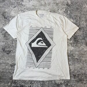 Quiksilver Mens Graphic T-Shirt Cream Off White Wave Logo Surf Skate Size Large